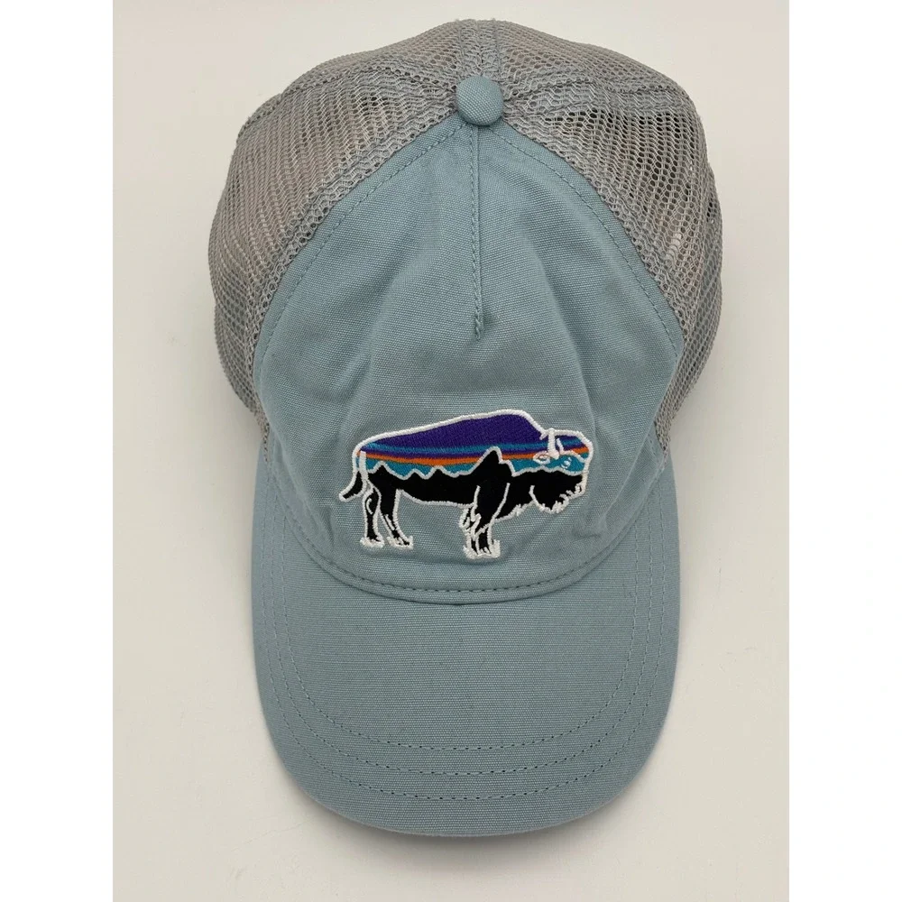 PATAGONIA Fitz Roy Bison Trucker Hat Cap Blue 6-Panel Adjustable Organic Cotton